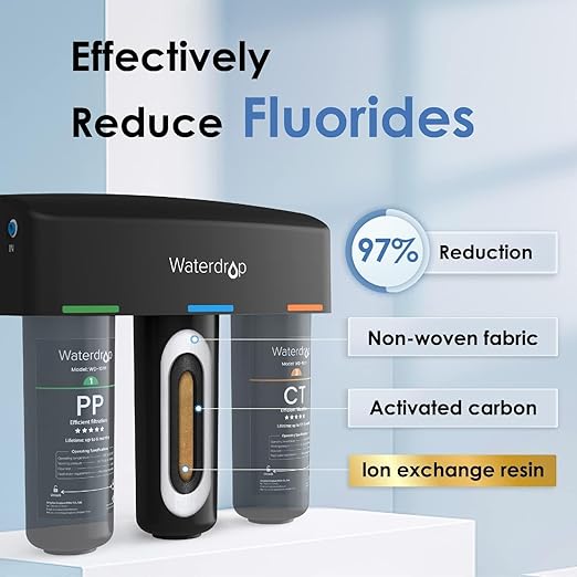 Waterdrop TSB 8 Layer Under Sink Water Filter, Reduces PFAS, PFOA/PFOS, Fluoride, Chlorine, Bad Taste & Odor, with Dedicated Faucet, NSF/ANSI 42 Certified Element, Under Sink Water Filtration System