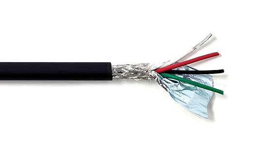 4C 22AWG AMSB Shielded Cable Wire (UL2464) - Highly Flexible Str TC, PVC Ins, OS+TC BRD, PVC JKT for CNC Machine, Stepper Motor, VFD Spindle (Matte Black 50FT)