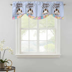 Blue Easter Tie Up Valance Curtains for Windows, Kitchen Curtains Window Shades, Spring Cartoon Bunny Colorful Eggs Wood Grain Light Filtering Roman Curtain Valances for Bedroom/Bathroom/Cafe 42"x18"