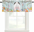 Easter Bunny Curtain Valances for Windows, Kitchen Valance Window Treatment, Easter Eggs Spring Farmhouse Wood Grain Teal Blue Light Filter Block Curtains for Bathroom/Bedroom/Living Room 60'' x 18''