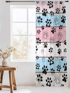 Sheer Curtains 108 Inches Long, Pink Blue Paw Print Semi Sheer Curtains Light Filtering Window Treatment, Vintage Farmhouse Wooden Grain Privacy Voile Drapes for Living Room Bedroom 52x108 Inch