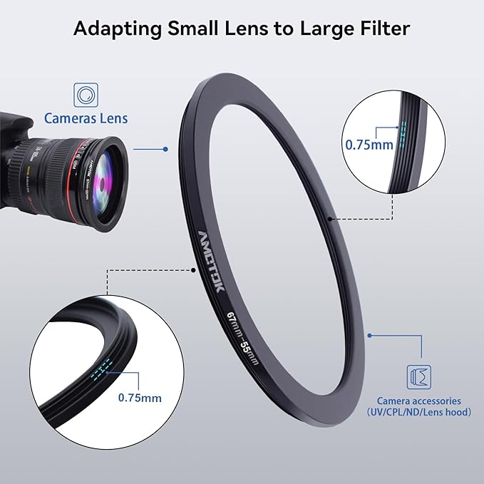 67mm Lens to 55mm Camera Lens Adapter,67mm-55mm Filter Step-Down Ring,Compatible All 55mm Filter Accessory.Made from CNC Machined
