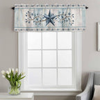 Blue Texas Star Valances for Windows, Vintage Star Berry Blue Beige Wood Grain Kitchen Valance Light Filtering Rod Pocket Short Curtains for Kitchen Bathroom, 1 Panel, 42"x18"