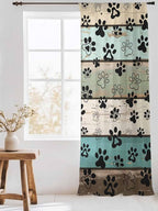 Sheer Curtains 96 Inches Long, Sage Green Brown Paw Prints Semi Sheer Curtains Light Filtering Window Treatment, Vintage Farmhouse Wooden Grain Privacy Voile Drapes for Living Room Bedroom 52x96 Inch