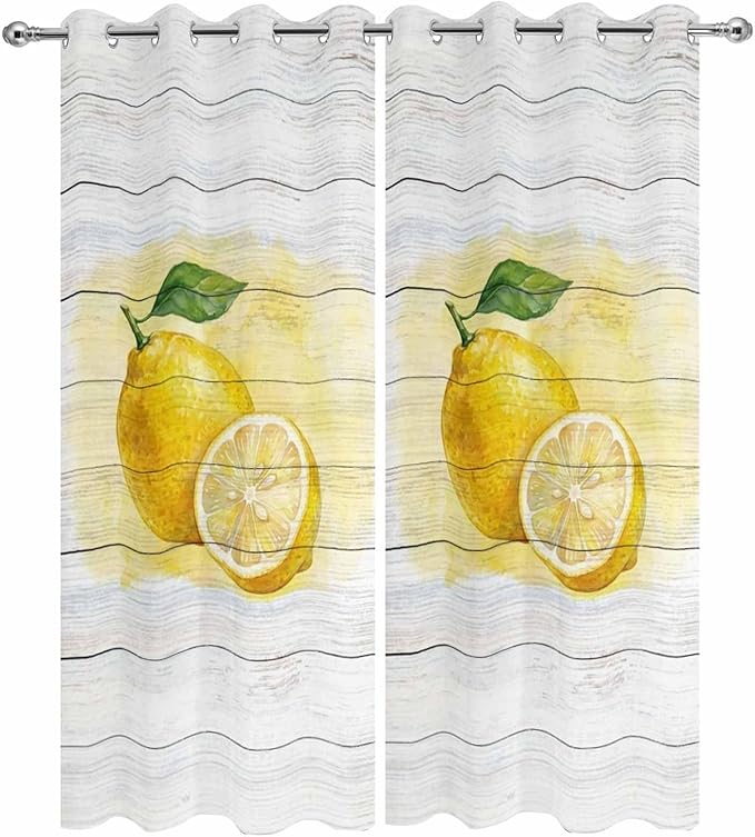 Lemons Yellow Summer Fruit Vintage Wood Outdoor Curtains for Patio Waterproof Outside Curtains with Grommet Top Weatherproof Curtain for Cabana Pergola Gazebo, 2 Pack, 54" W x 108" L