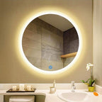 Bathroom Mirror with LED Light and Demister Pad Touch Sensor Wall Mounted Round Makeup Shaving Mirror (Color : Warm Light Size : 60cm) (Warm Light 70cm)