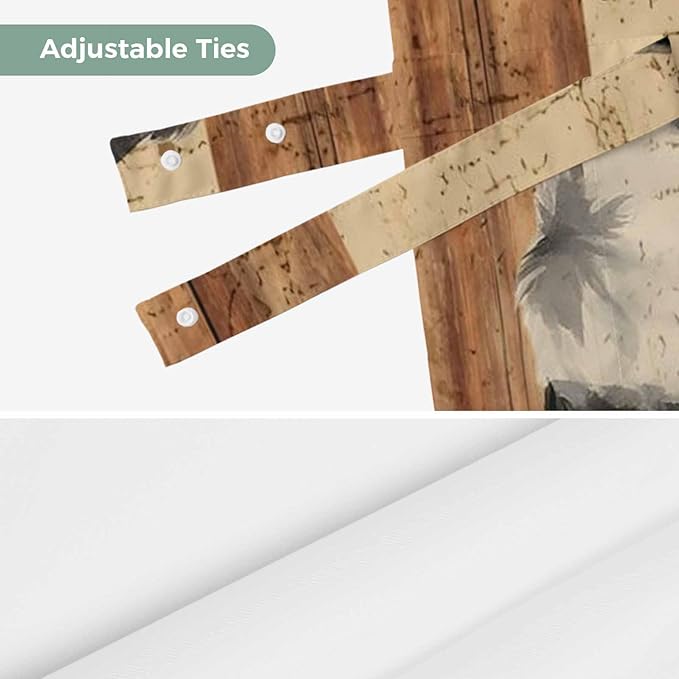 Farmhouse Cow Tie Up Valance Curtains for Windows, Kitchen Curtains Window Shades, Country Vintage Animals Wooden Grain Light Filtering Roman Curtain Valances for Bedroom/Bathroom/Cafe 42"x12"
