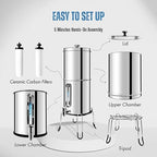 SINCHO 2.25G Gravity Water Filter with Level Window – 3-Stage Stainless Steel System, 2 Washable Ceramic Filters, No Electricity Needed
