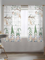 Sheer Curtains 72 Inches Long, Sage Green Gnomes Semi Sheer Curtains Light Filtering Window Treatment, Eucalypus Coastal Anchor Retro Wood Privacy Voile Drapes for Living Room Bedroom 52x72 Inch