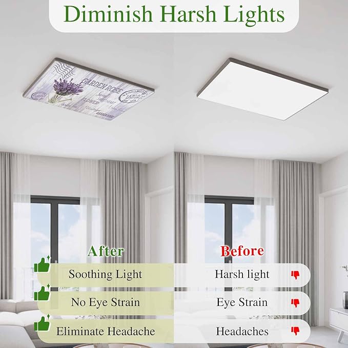 Fluorescent Light Covers for Ceiling Lights Lavender Flower Magnetic Light Filters 4 Pack 4x2 ft Watering Can Purple Old Postcard Wood Ceiling Lights Cover for Classroom Office School Drop Lamp Decor