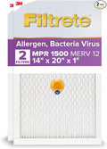 Filtrete 14x20x1 AC Furnace SMART Air Filter, MERV 12, MPR 1500, Track Filter Life With Bluetooth Enabled Sensor, CERTIFIED asthma & allergy friendly, 2-Pack (Actual Size 13.84x19.84x1.1 in)
