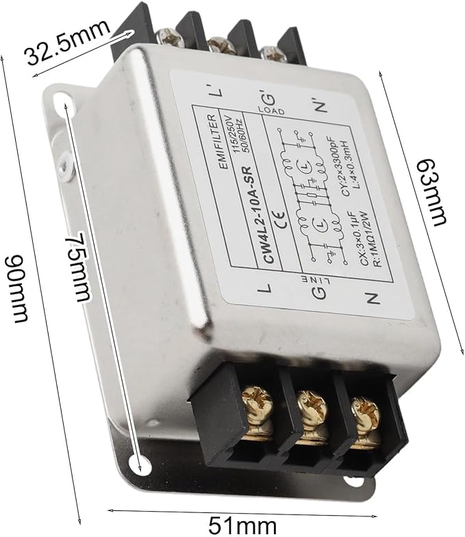 Single-Phase 2-Stage Power Supply Filter Anti-interference With Alloy Shell For CW4L2 Models Electrical And Electronic Equipment(10A)