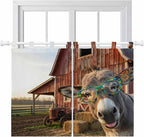 Farm Donkeys Kitchen Curtains 45 Inch Length, Short Cafe Window Curtains Tab Top, Farmhouse Barn Funny Animals Butterfly Light Filtering Window Treatments Tier Drapes 27.5"x45" 2 Panel