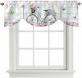 Spring Tie Up Valance Curtains for Windows, Kitchen Curtains Window Shades, Bicycles Botanical Leaves Rose Colorful Stripes Light Filtering Roman Curtain Valances for Bedroom/Bathroom/Cafe 42"x18"