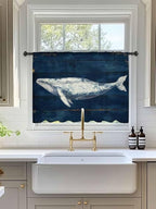 Sheer Curtains 45 Inch Length, Summer Whale Semi Sheer Curtains Light Filtering Window Treatment, Ocean Watercolor Wooden Grain Blue Privacy Voile Drapes for Living Room Bedroom 52x45 Inch