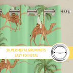 2 Panel Kitchen Cafe Curtains, Desert Camels Sunlight Filtering Nature Air Through, Home Decor Window Covering Tier Curtains for Living Room 104W x 96L inch Tropical Date Palm Trees Animal Green