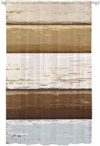 Sheer Curtains 84 Inches Long, Wood Grain Brown Semi Sheer Curtains Light Filtering Window Treatment, Farmhouse Vintage Country Geometric Privacy Voile Drapes for Living Room Bedroom 52x84 Inch