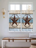 Vintage Western Star on Wood Grain Window Valance Curtains, Retro Wooden Texture Light Filtering Kitchen Valance with 3-inch Rod Pocket for Living Room Bathroom Bedroom,2 Panel,42x45In
