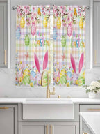 Happy Easter Bedroom Curtains 63 Inches length, Spring Bunny Colorful Eggs Flower Plaid Window Treatment Curtain Drapes, Rod Pocket Curtain Panels for Living Room Kitchen, 42"x63", 2 Panels