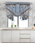 Tie Up Curtains for Windows, Farmhouse Wood Grain Adjustable Balloon Nature Linen Textured Kitchen Curtain, Vintage Country Barn Gate Textured Decorative Tie Up Curtain for Window, 52" x 45"