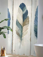 Sheer Curtains 84 Inches Long, Boho Blue Feathers Semi Sheer Curtains Light Filtering Window Treatment, Farmhouse Vintage Wooden Grain Privacy Voile Drapes for Living Room Bedroom 52x84 Inch