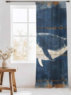 Sheer Curtains 108 Inches Long, Summer Whale Blue Semi Sheer Curtains Light Filtering Window Treatment, Coastal Ocean Vintage Wooden Grain Privacy Voile Drapes for Living Room Bedroom 52x108 Inch