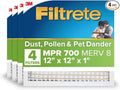 Filtrete 12x12x1 AC Furnace Air Filter, MERV 8, MPR 700, Tough on Pollen, Easy on Airflow, 3-Month Pleated 1-Inch Electrostatic Air Cleaning Filter, 4-Pack (Actual Size 11.813 x 11.813 x 0.81 in)