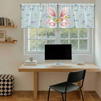 Easter Kitchen Tier Curtains 24 Inch Long 2 Panel Set,Rod Pocket Cafe Small Window Curtains Over Sink,Spring Rabbits Ears Feet Flowers Wooden Grain Light Filtering Short Drapes 27.5"W x 24"L