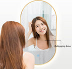 Oval LED Illuminated Bathroom Mirror, Wall-mounted Vanity Makeup Mirror with Demister Pad, 3 Dimmable Color Temperatures & Touch Control, Metal Frame Anti-Fog Lighted Wall Mirror ( Color : Golden Fram