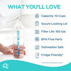 HOMEWATER 10-Cup Pitcher Filter (Peach) – BPA-Free, High-Capacity 2.4L Pitcher with Fast-Flow Carbon Filter, Wide Mouth for Easy Pouring, Removable Filter Replacement, Locking Lid, and Dishwasher-Safe
