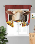 Tie Up Curtains for Windows, Sheep Sunflower Adjustable Balloon Nature Linen Textured Kitchen Curtain, Country Red Farm Barn Spring Flowers Blackout Curtains for Living Room, 46 x 63 Inches