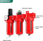 Industrial Grade Three-Stage Air Drying System, 0-150 PSI, 1/4 Inch NPT, Aluminum Alloy, with Particulate Filter, Coalescing Filter, Desiccant Dryer, and Air Regulator (Manual Drainage)