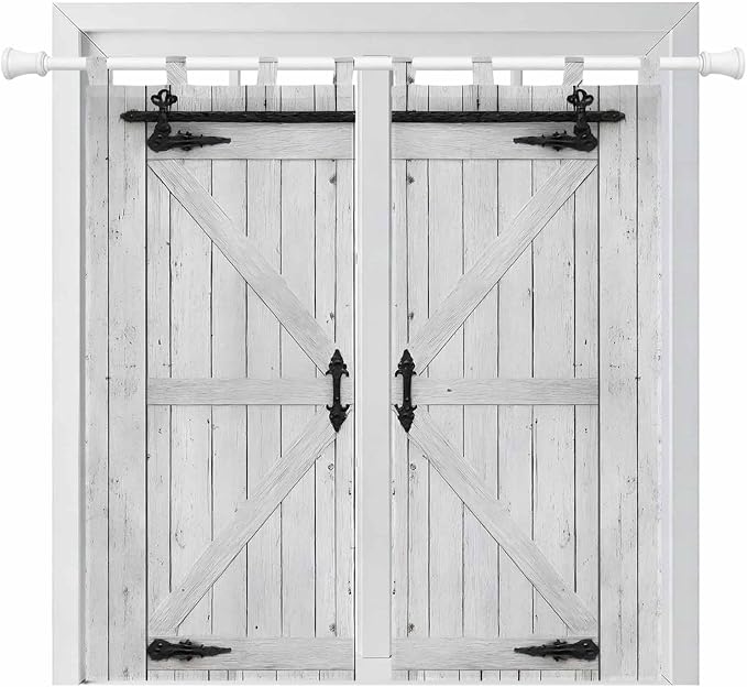 Farmhouse Wood Grain Bathroom Curtains 63 Inch Length, Window Curtains Tab Top, Vintage Country Barn Gate Grey Light Filtering Window Treatments Drapes 52"x63" 2 Panel
