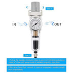 NANPU 1/4" NPT Compressed Air Filter Regulator Combo Piggyback, 5 Micron Brass Element, Poly Bowl, Semi-Auto Drain, Metal Bracket, 0-150 psi Gauge