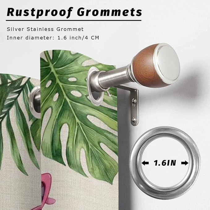 Summer Flamingbirds Outdoor Curtains for Patio Palm Leaves Plumeria Linen Waterproof Outside Curtains with Grommet Top Weatherproof Curtain for Cabana Pergola Gazebo, 2 Pack, 54" W x 95" L