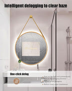 JSLJDM 500X500 mm Illuminated Backlit LED Bathroom Mirror, Wall Mounted Multifunction Bathroom Vanity Mirror with Lights and Demister Pad, Energy-Saving Illuminated Smart Mirror 70cm/27.5in Gold