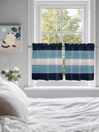 Vintage Country Woodcuts Window Valance Curtains, Blue Gradient Striped Light Filtering Kitchen Valance with 3-inch Rod Pocket for Living Room Bathroom Bedroom,2 Panel,27.5x24In