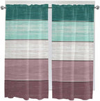 Retro Farm Woodcuts Texture Window Valance Curtains, Green Brown Gradient Light Filtering Kitchen Valance with 3-inch Rod Pocket for Living Room Bathroom Bedroom,2 Panel,52x72In