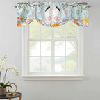 Easter Bunny Tie Up Valance Curtains for Windows, Kitchen Curtains Window Shades, Easter Eggs Spring Farmhouse Wood Grain Teal Blue Light Filtering Curtain Valances for Bedroom/Bathroom/Cafe 42"x18"
