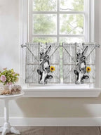Grey Farmhouse Half Window Curtain 36 Inches Long, Vintage Sunflowers Animals Printed Window Treatment Curtain Drapes, Small Tier Curtains for Bathroom Over Sink, 27.5"x36", 2 Panels