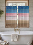 Blue Pink Brown Gradient Wood Grain Window Valance Curtains, Vintage Wood Board Light Filtering Kitchen Valance with 3-inch Rod Pocket for Living Room Bathroom Bedroom,2 Panel,42x45In