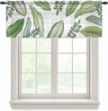 Summer Palm Leaf Sheer Valance Curtains, Green Tropical Plants Nature Leaves Wood Grain Light Filtering Kitchen Valances Rod Pocket Voile Curtain Treatment for Bedroom/Living Room/Basement 42Wx18L