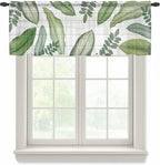 Summer Palm Leaf Sheer Valance Curtains, Green Tropical Plants Nature Leaves Wood Grain Light Filtering Kitchen Valances Rod Pocket Voile Curtain Treatment for Bedroom/Living Room/Basement 54Wx18L