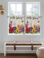 Spring Flowers Half Window Curtains 24 Inches Long, Farmhouse Vintage Country Colorful Floral Window Treatment Curtain Drapes, Short Curtains Tiers for Kitchen Over Sink, 27.5"x24", 2 Panels