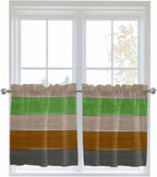 Farm Gray Green Brown Wood Grain Window Valance Curtains, Rustic Wooden Plank Light Filtering Kitchen Valance with 3-inch Rod Pocket for Living Room Bathroom Bedroom,2 Panel,27.5x36In
