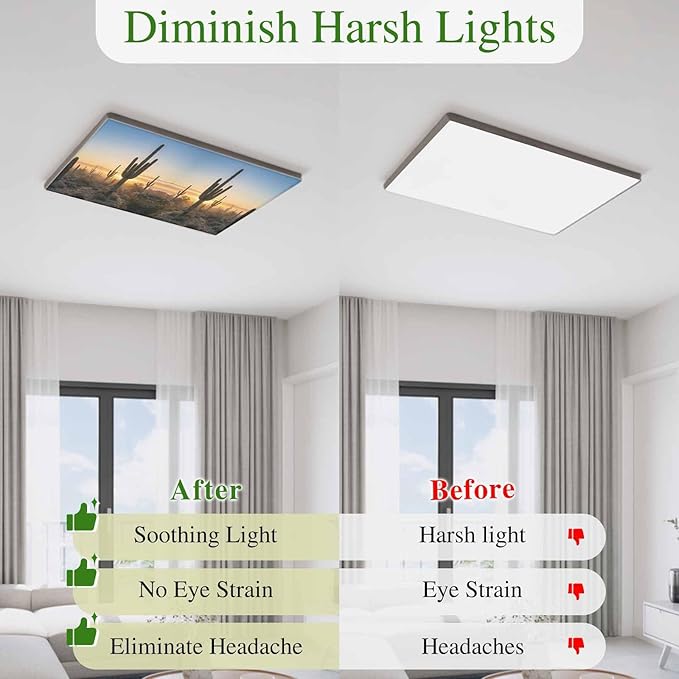 Fluorescent Light Covers for Drop Ceiling Desert Cactus Sunset Magnetic Light Filters, Tropical Plant Natural Scenery Ceiling Shade Filters for Home Classroom Office,2x4 ft,3Packs