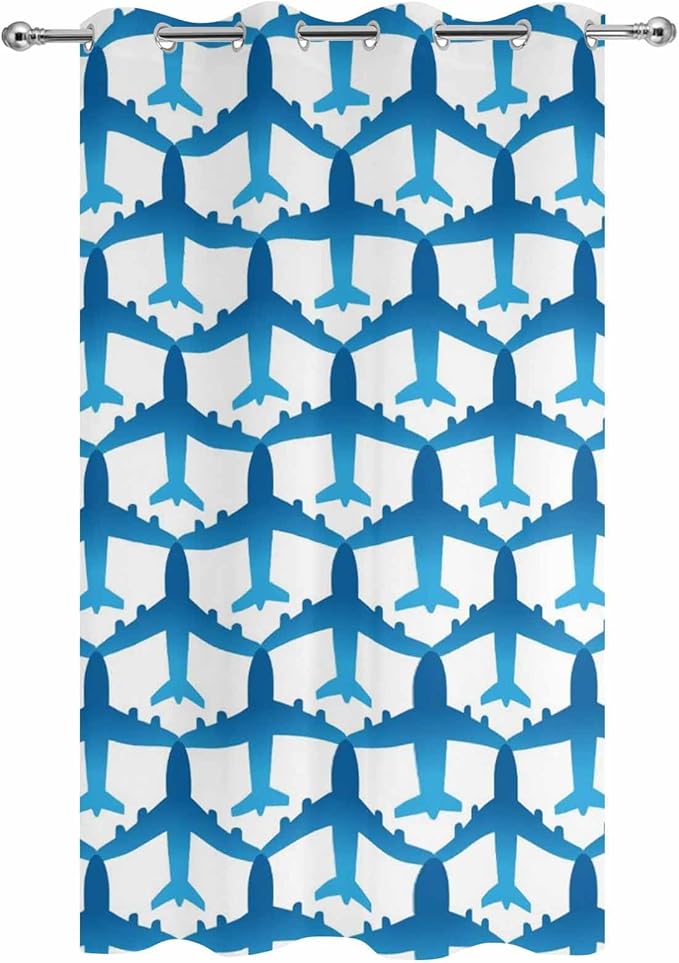Blue Aircraft Waterproof Outdoor Curtains for Patio, Windproof Weatherproof Curtains with Weighted Hem, Modern Abstract Art Gradient Airplane Light Filtering Privacy Drapes for Porch 54"x 84"