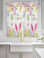 Happy Easter Bedroom Curtains 63 Inches length, Spring Watercolor Bunny Eggs Flower Branch Window Treatment Curtain Drapes, Rod Pocket Curtain Panels for Living Room Kitchen, 42"x63", 2 Panels