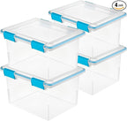 Sterilite 4-Pack Gasket Box, Weather-Resistant Storage Bins with Latching Lids, 32 Quart - Heavy-Duty Organizing Containers for Closet, Bathroom, and Office