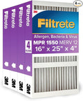 Filtrete 16x25x4 AC Furnace Air Filter, MPR 1550, MERV 12, Fits Lennox & Honeywell, CERTIFIED Asthma & Allergy Friendly, Electrostatic Air Cleaning Filter, 4-Pack (actual size 15.88 x 24.56 x 4.31)